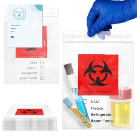 Pack of 50 Biohazard 3 Wall Specimen Bags 8 x 10. Zipper Clear Bags 8x10. Thickness 2 mil. Tear Off Pouch Bags. Attached Document Pouch. Printed