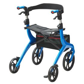 VEVOR Folding Rollator Walker for Seniors and Adults, Lightweight Aluminum Rolling Walker with Seat and Adjustable Handle (Color: Blue)