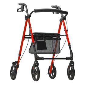VEVOR Rollator Walker for Seniors and Adult, Lightweight Aluminum Foldable Rolling Walker with Adjustable Seat and Handle (Color: Red)