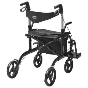 VEVOR 2 in 1 Rollator Walker & Transport Chair for Seniors, Folding Rolling Walker Wheelchair Combo & Footrests (Color: Black)